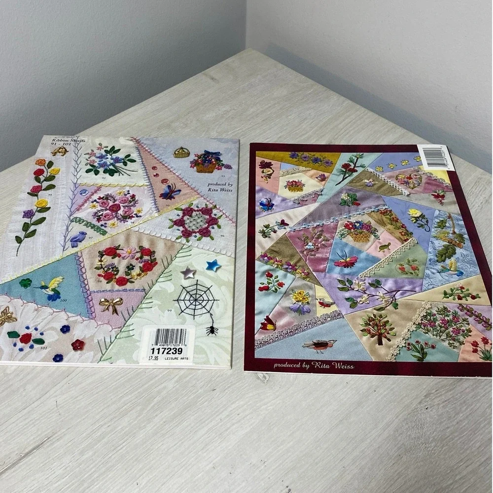Lot of 2 Crazy Quilt Embroidery PB Books Linda Causee Rita Weiss Ribbon Stitches
